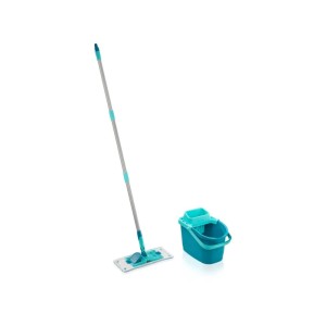 Leifheit POWER CLEAN Bodenwischer Set mit Wischeimer und Presssieb in Türkis und Grau.