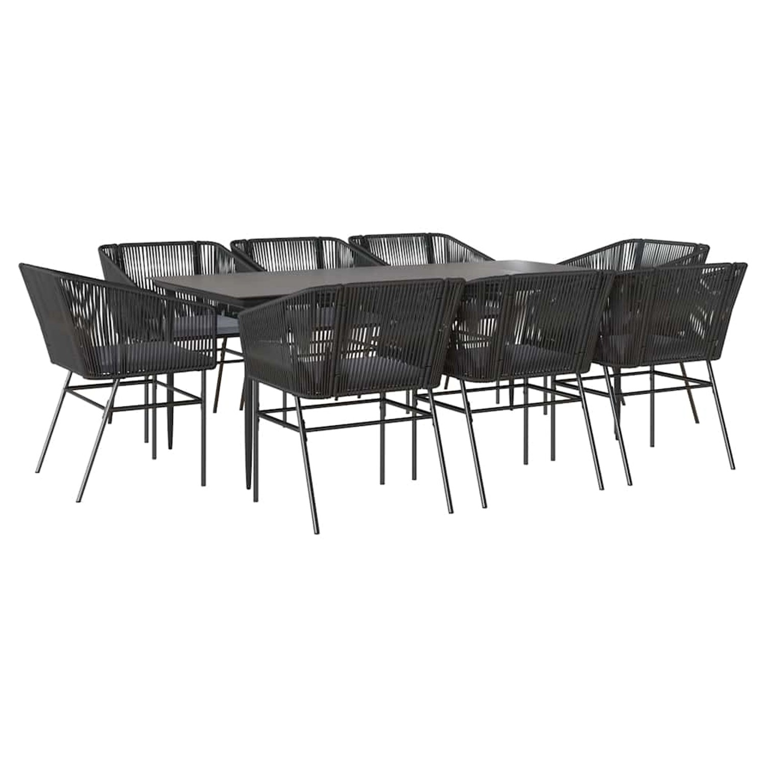 vidaXL 9-Tlg Garten-Essgruppe mit Kissen Schwarz Poly Rattan Glas 3334519