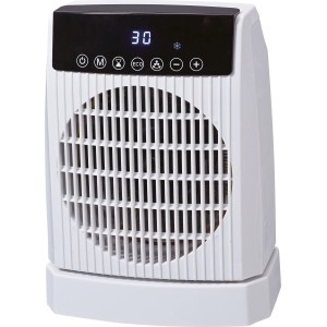 Weißer Heizlüfter Hot Air Brekstad mit LED-Display und Bedienelementen.