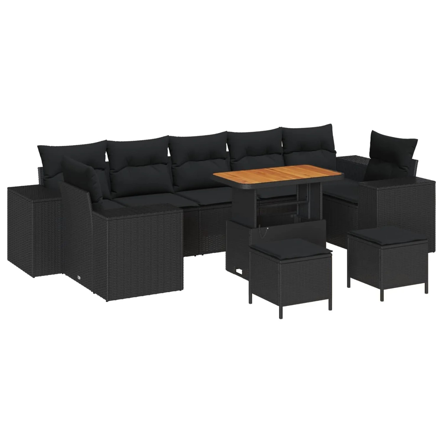 vidaXL Garten-Sofa-Set mit Kissen mit Speicher 10-Tlg Schwarz 3363939