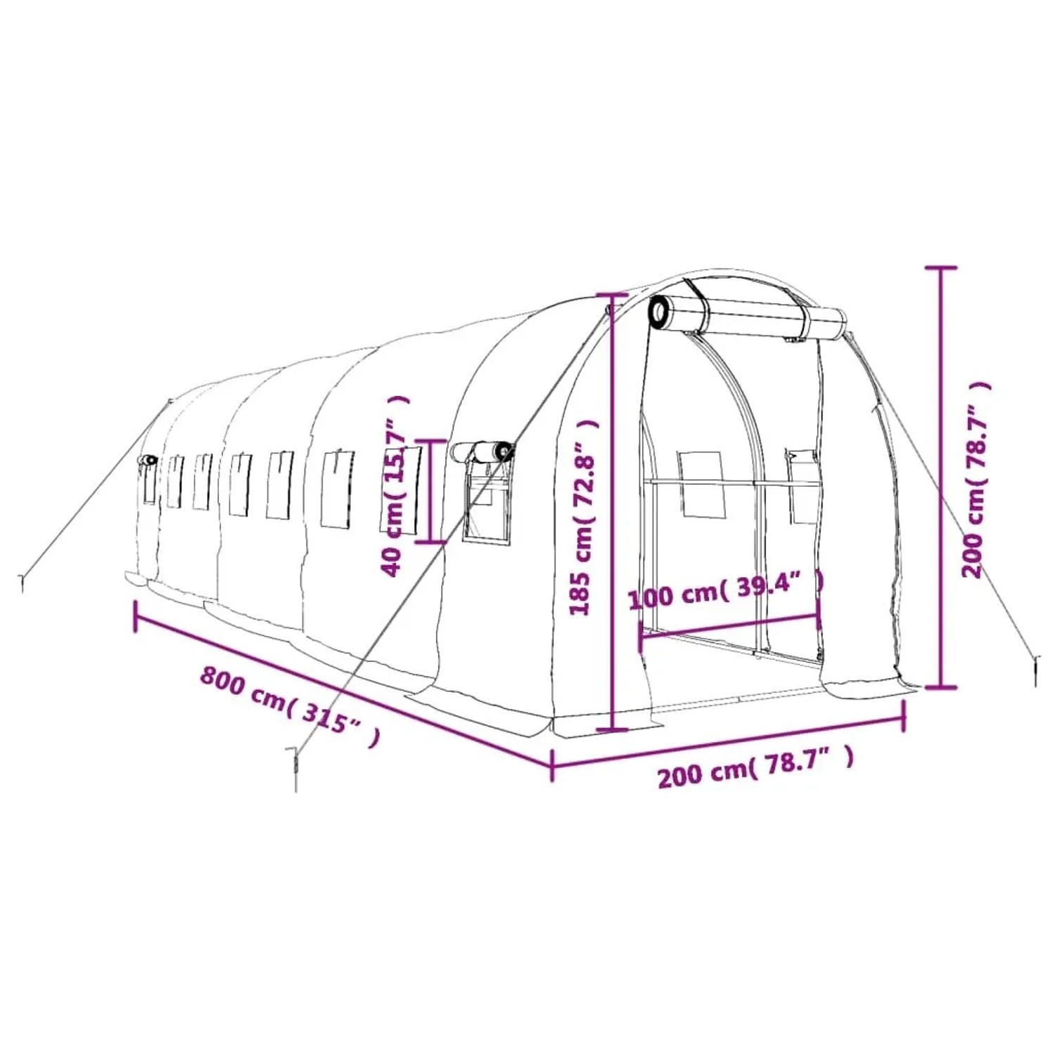 vidaXL Gewächshaus mit Stahlrahmen Weiß 16 m² 8x2x2 m 3188030_12