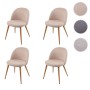 Vier beige MCW Esszimmerstühle D53 im 4er-Set aus Stoff/Textil mit geschwungener Rückenlehne und Holz-Optik Beinen. Retro-Design.
