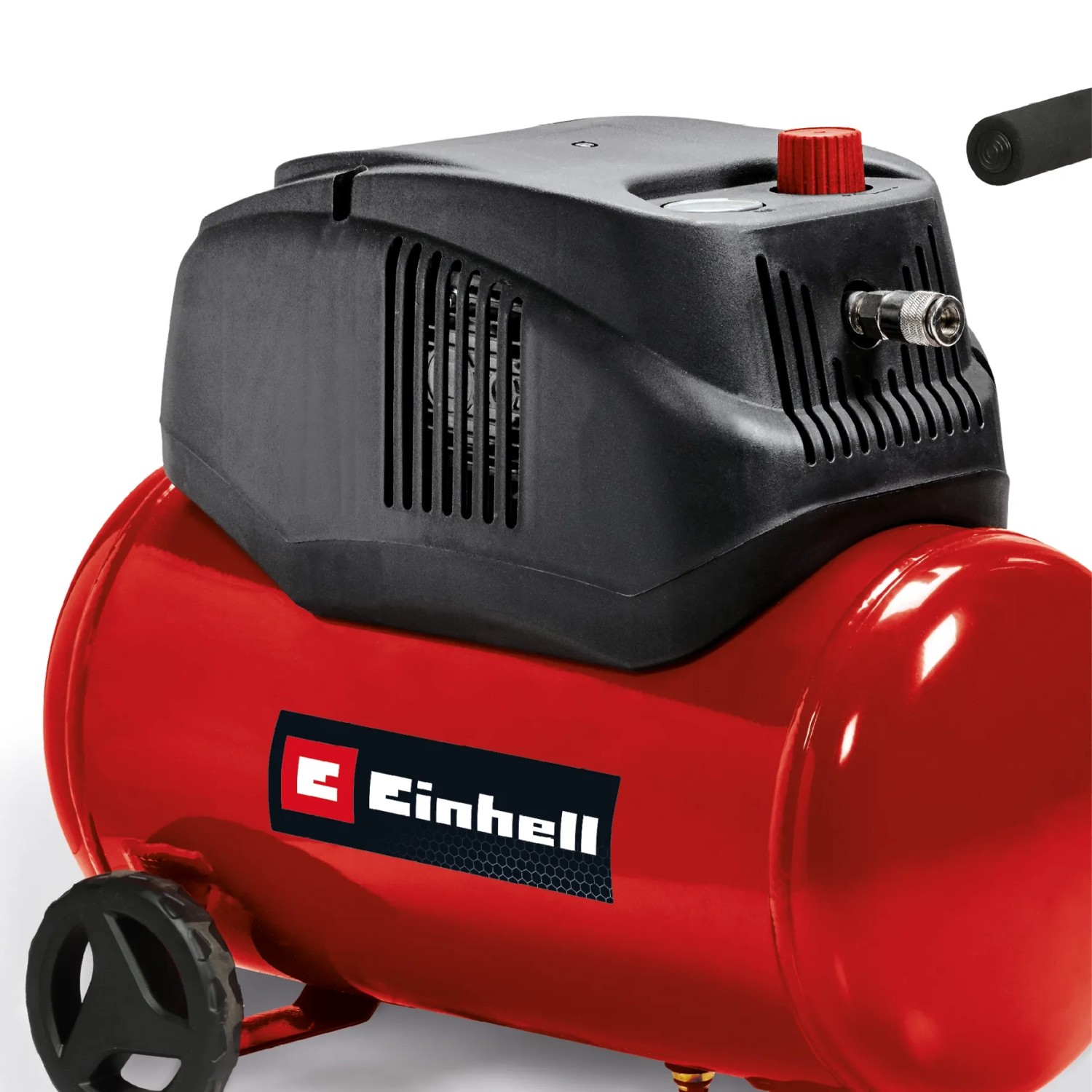Einhell Kompressor TC-AC 200/24/8 Ölfrei, roter Druckluftkompressor mit schwarzem Motorblock und 24 l Tank.