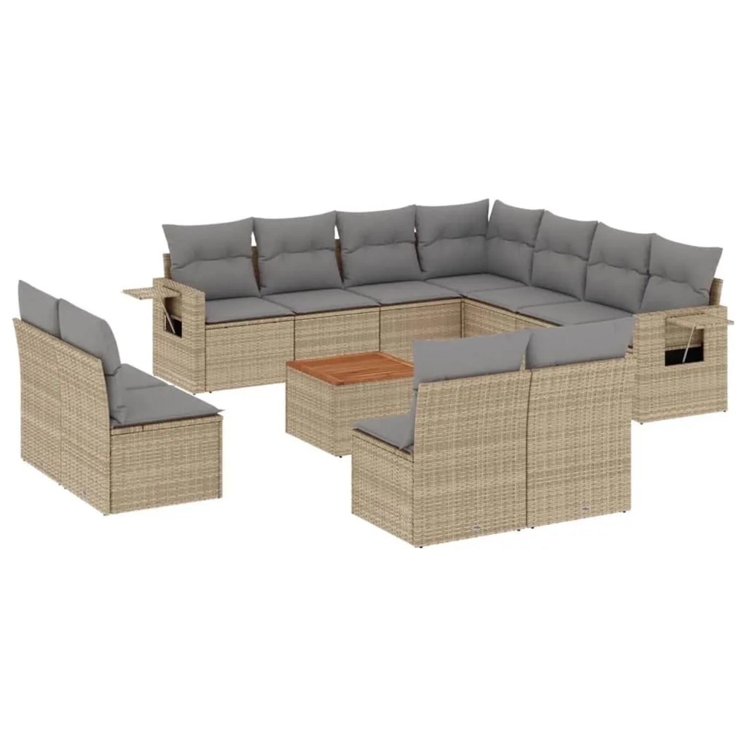 vidaXL 12-Tlg Garten-Sofagarnitur mit Kissen Beige Poly Rattan 3224624