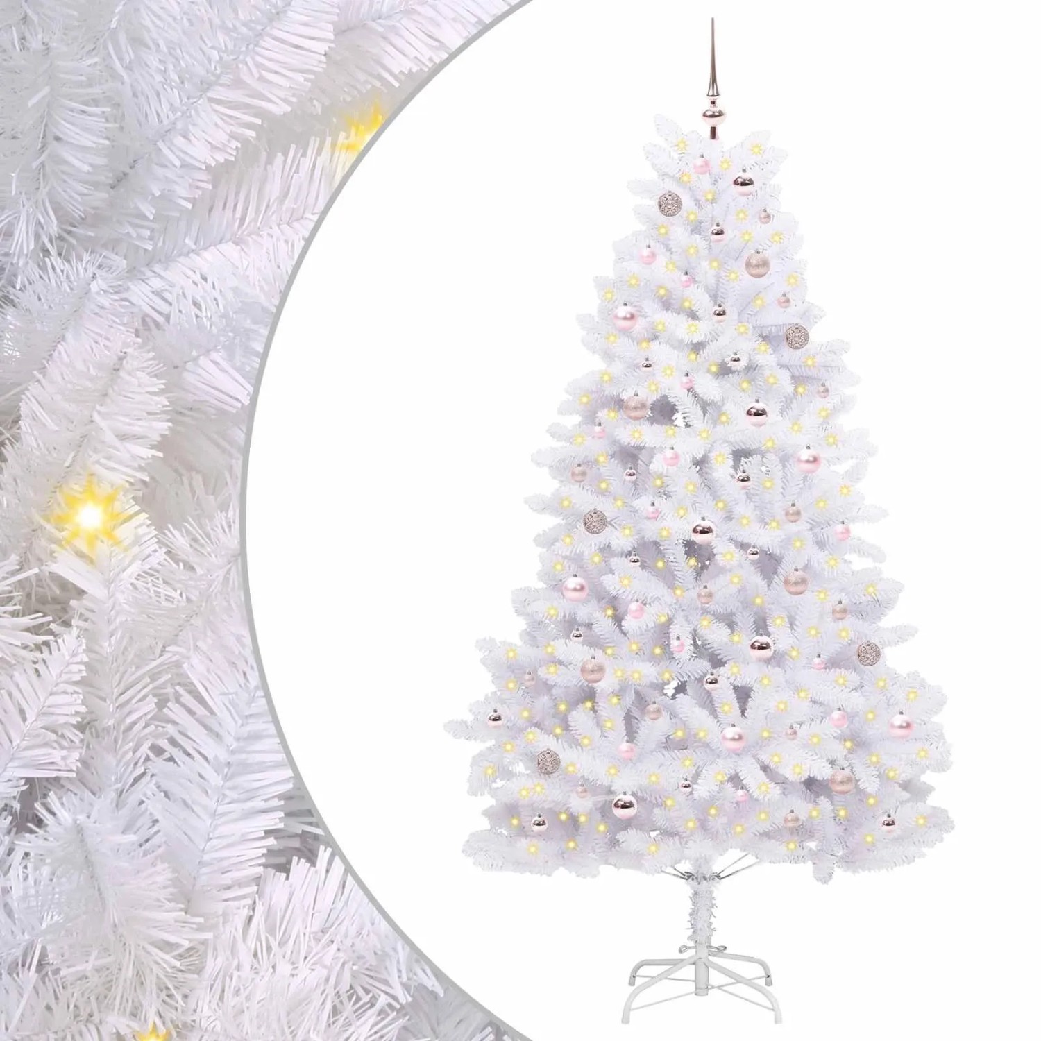 vidaXL Künstlicher Klappbarer Weihnachtsbaum Weiß 210 cm PVC und Stahl 3426605