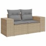 Beige 4-tlg. Garten-Sofagarnitur aus Rattan mit grauen Kissen. Gemütliche Gartenmöbel für Terrasse und Garten.