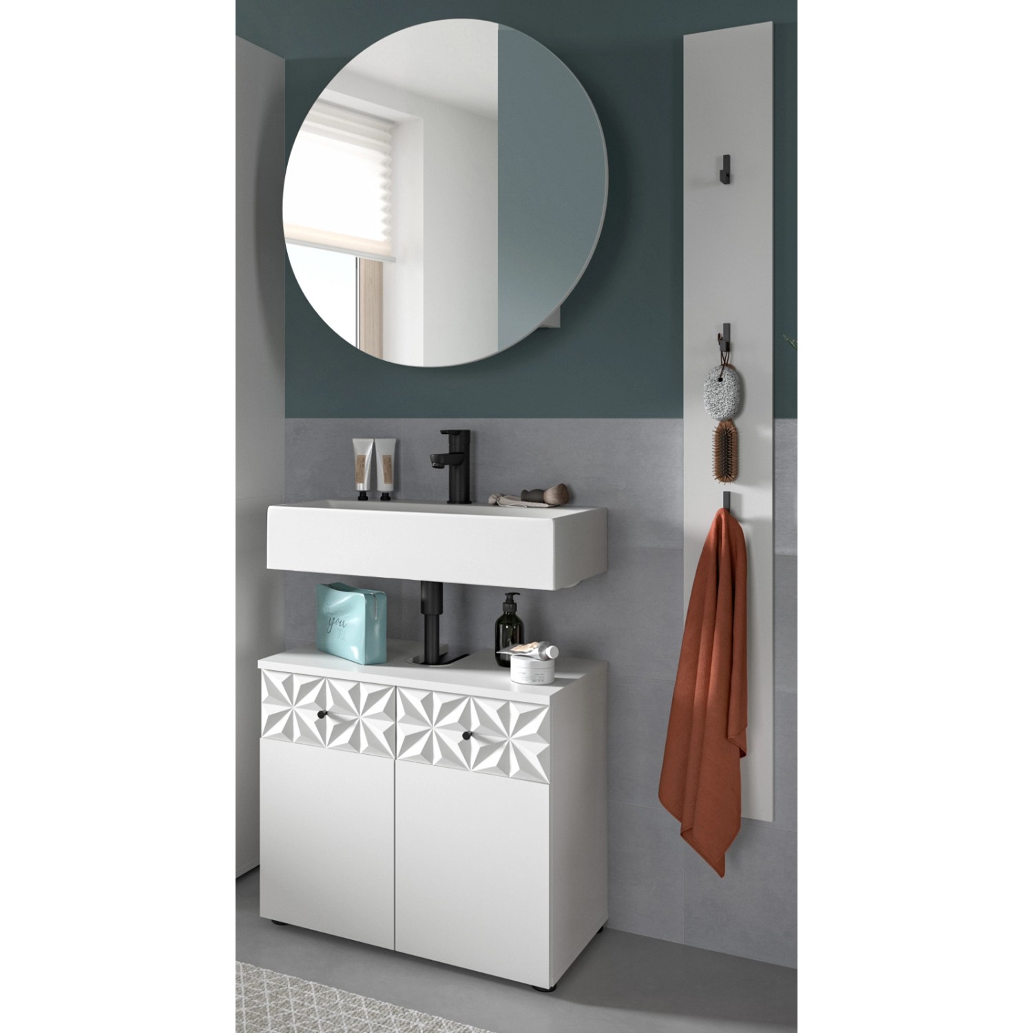 Inn.Furn Badmöbel Set in Weiß Hochglanz 3-teilig 100 cm Relief günstig online kaufen