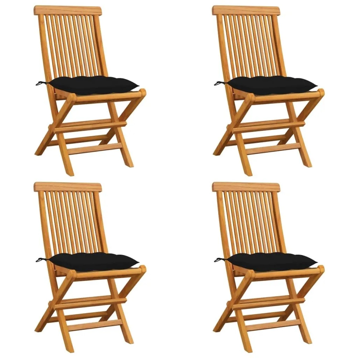vidaXL Gartenstühle mit Schwarzen Kissen 4 Stk Massivholz Teak 3062590 günstig online kaufen