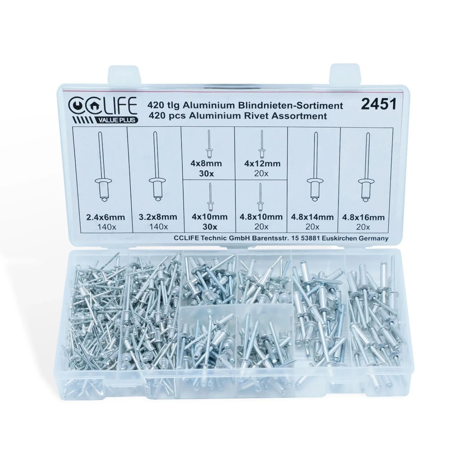 CCLIFE Nietenzange Set 120tlg Blindnieten 4tlg HSS Bohrer 2,4-3,2-4,0-4,8mm