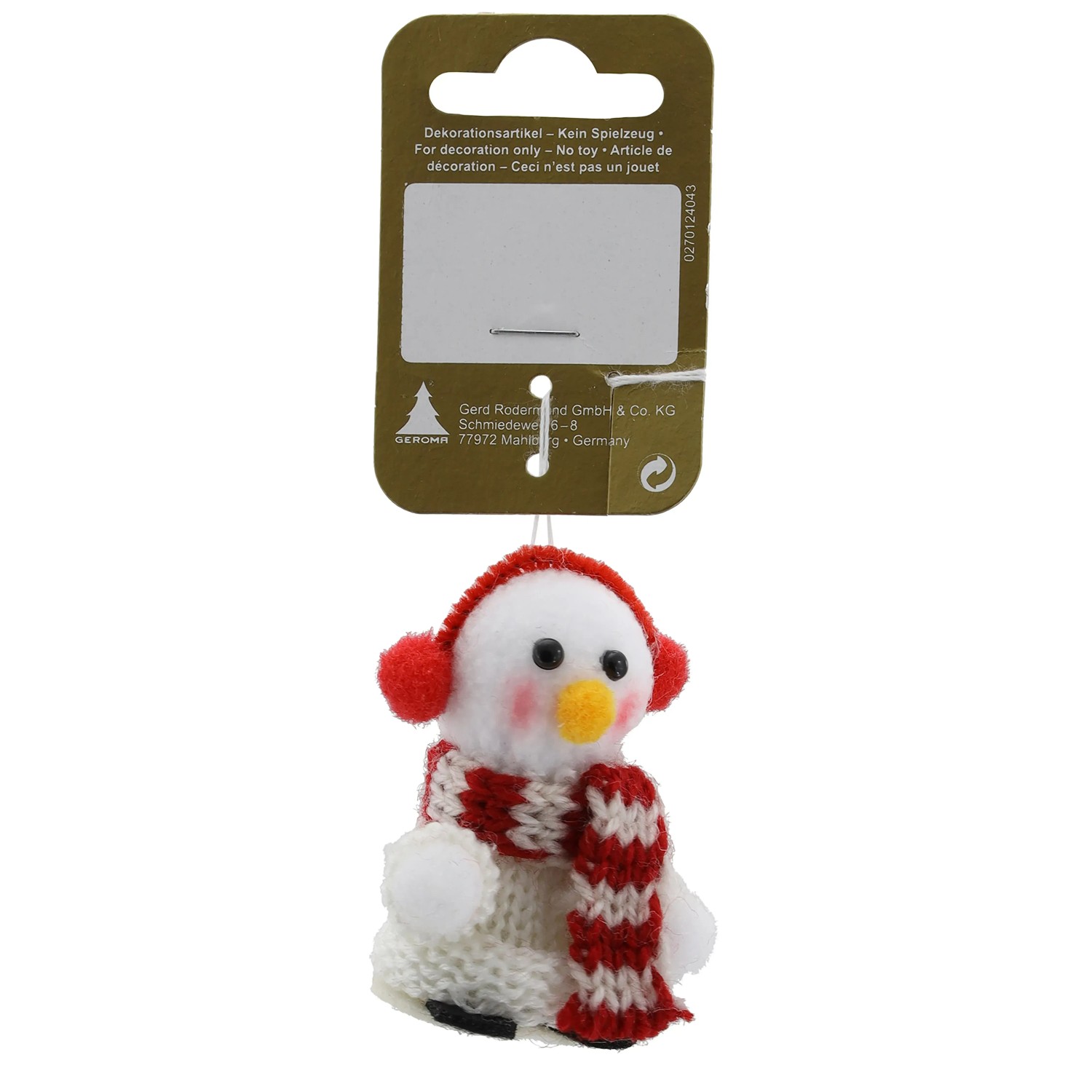 Weihnachts-Deko Schneemann zum Hängen aus Kunststoff und Strick 6 cm Weiß-Rot