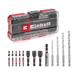 Einhell Impact-Bit-Set 18-tlg. mit Bits, Metallbohrern, Steckschlüsseln in roter S-CASE Aufbewahrungsbox.