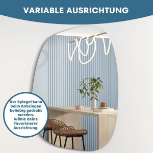 Asymmetrischer Albatros Designerspiegel, oval, 90x70cm. Wandspiegel mit minimalistischem Design.