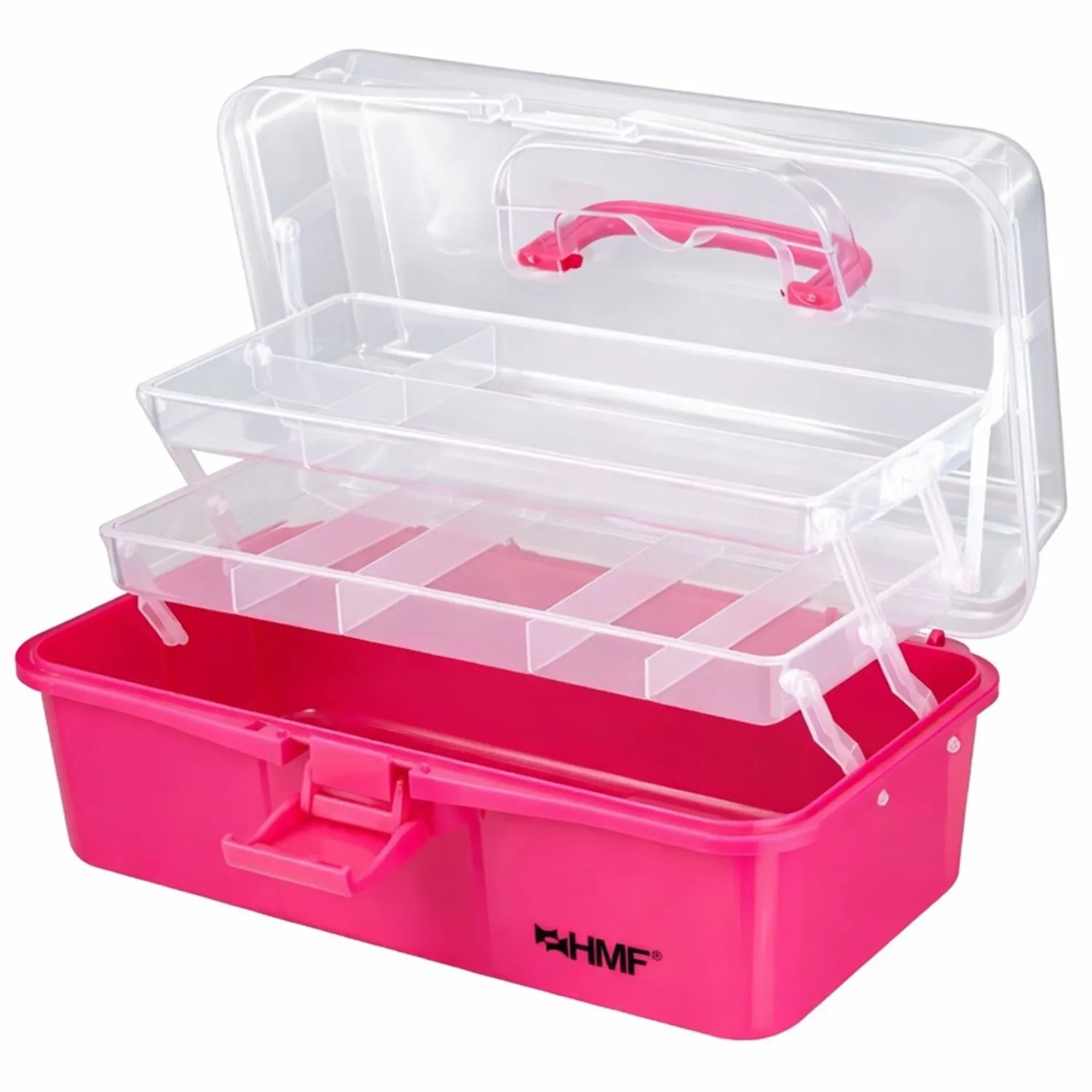 HMF STK901-03 Nähkasten Mit 3 Ebenen Sortierbox Pink 365x205x160 mm Für Nähzubehör Und Handarbeitsmaterial