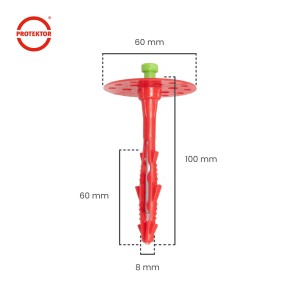 Protektor Dämmstoffdübel, 8x100mm, mit Stahlnagel für WDVS-Systeme. Ideal zur Befestigung von Dämmplatten.