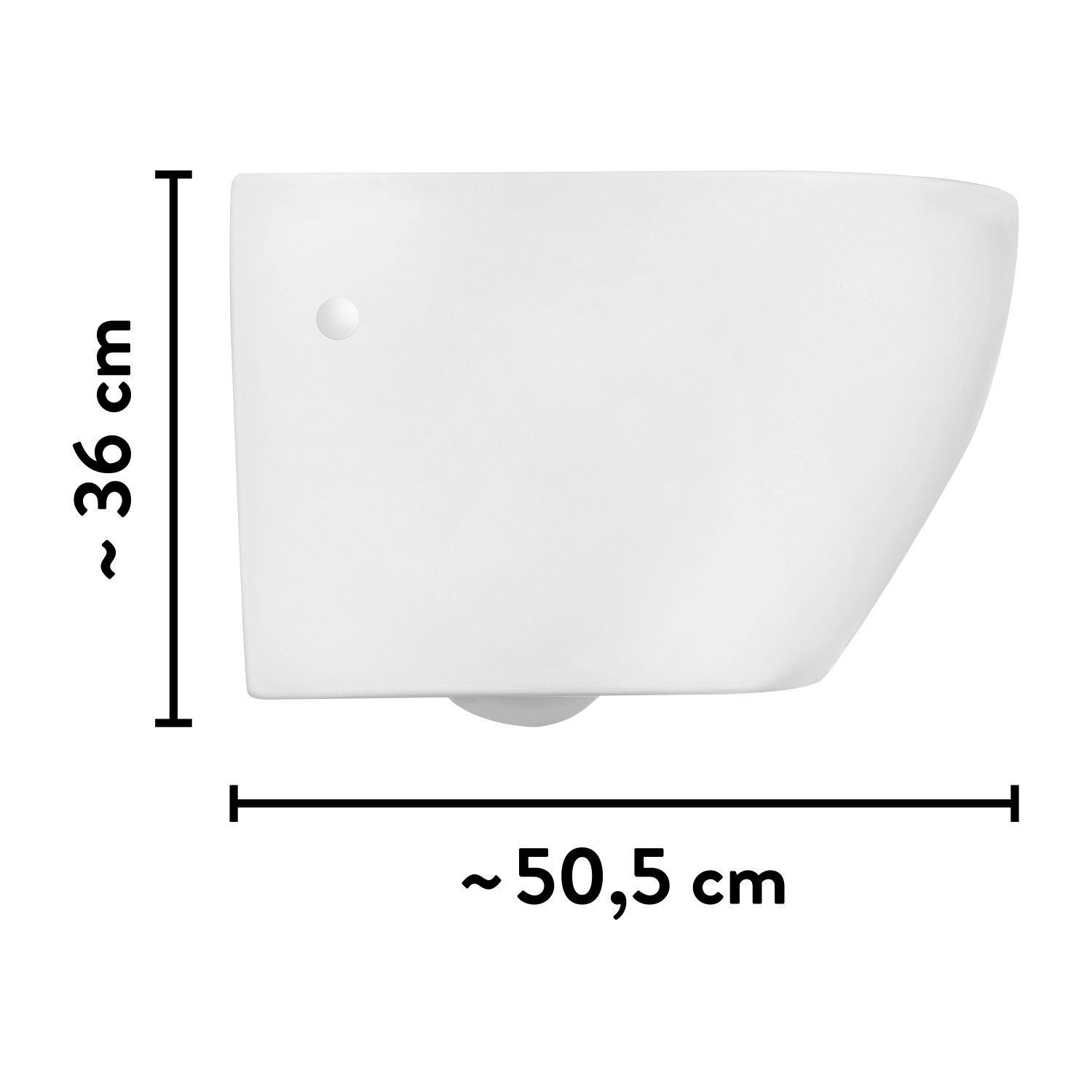 Weißes, spülrandloses baliv Wand WC-Set Kingston Tiefspüler mit Maßangaben.