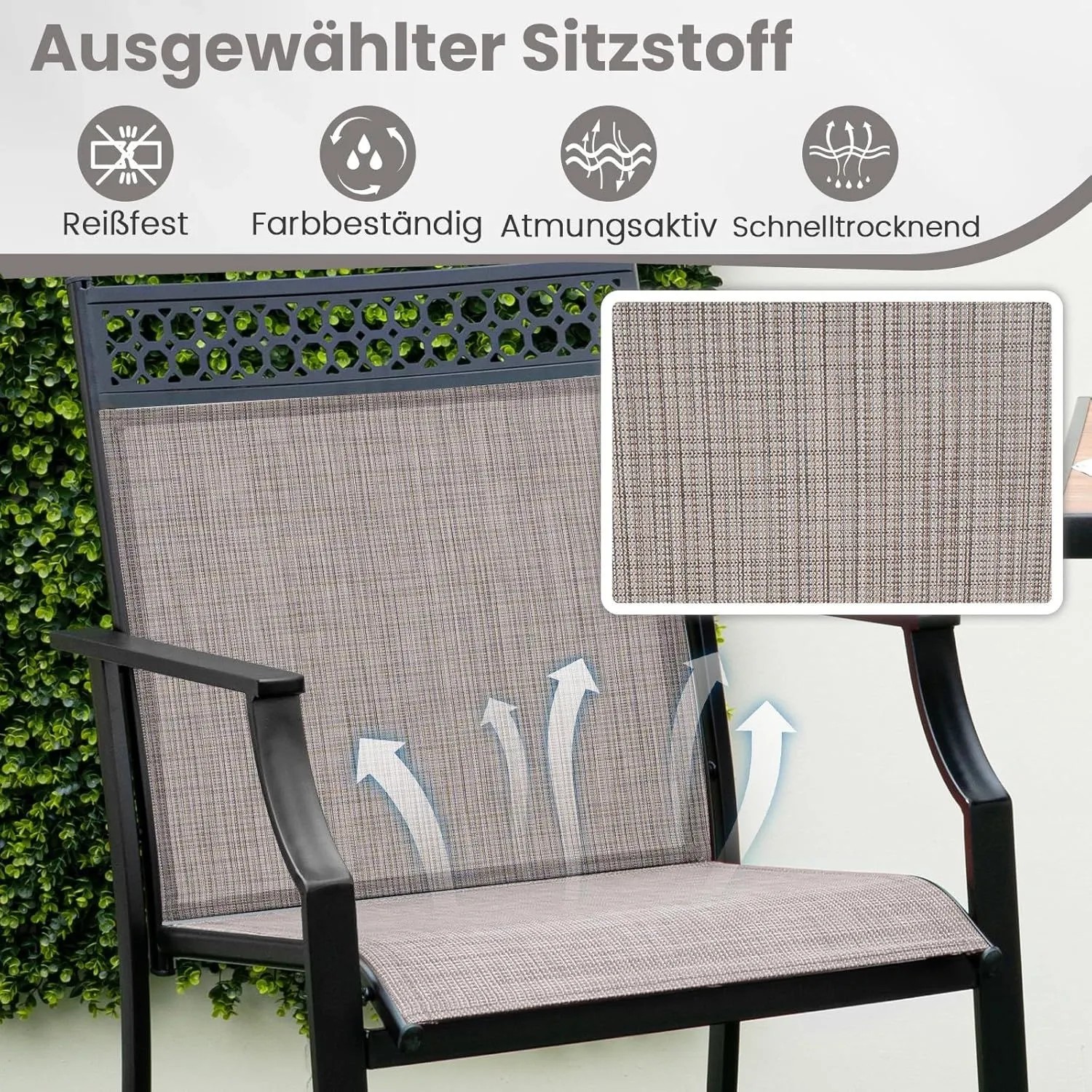 Costway 2er Set Hohe Gartenstühle Metallrahmen 180 kg Belastbar Kaffee_4