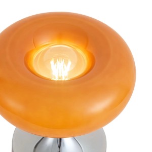 QAZQA Retro Tischleuchte Chrom mit Orangefarbenem Glasschirm 31 cm Glaze