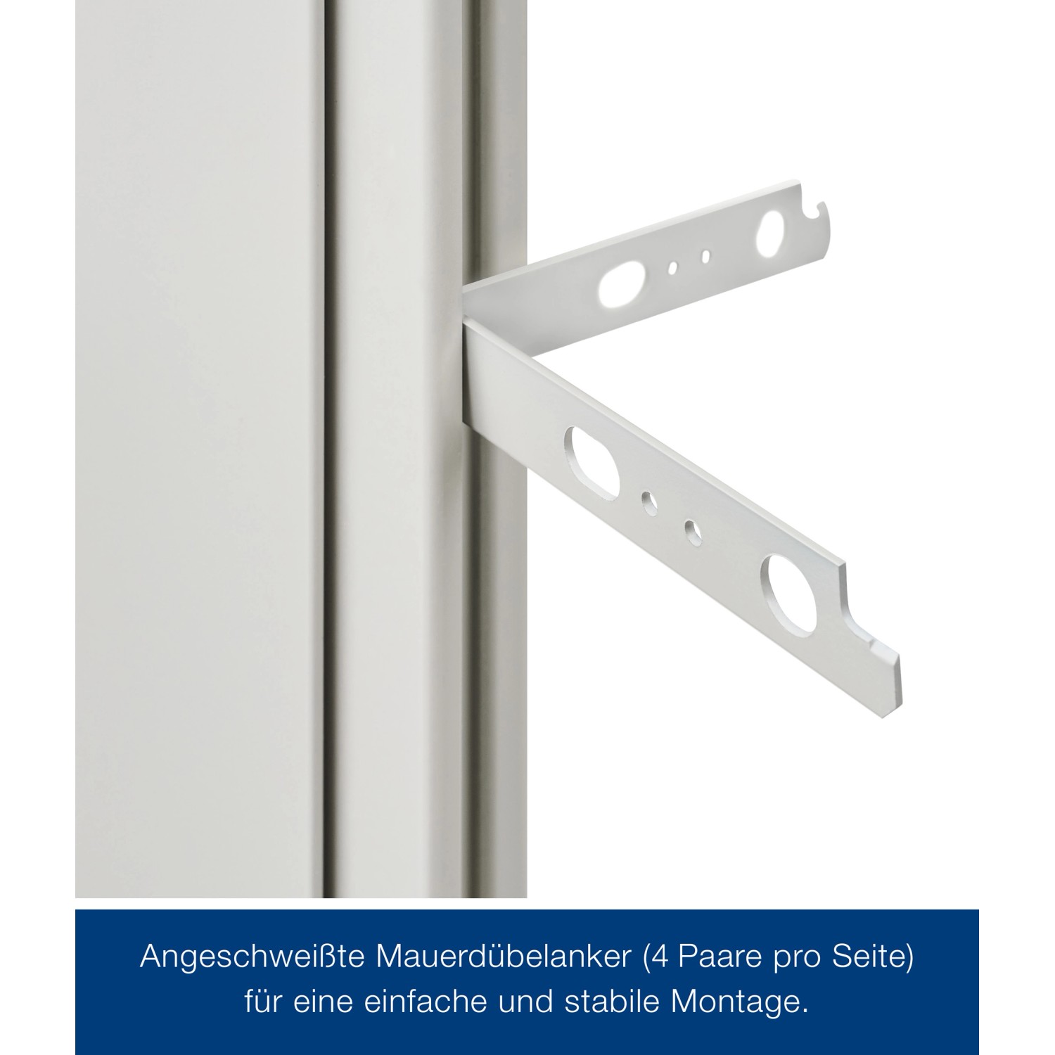 Detailaufnahme: Grauweiße Hörmann Feuerschutztür T 30-H8-5 mit Mauerdübelanker für einfache Montage.