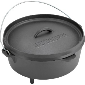 Schwarzer Jamestown Dutch Oven mit Deckel und Henkel, Teil eines 6-tlg. Sets für Holzkohlegrills.