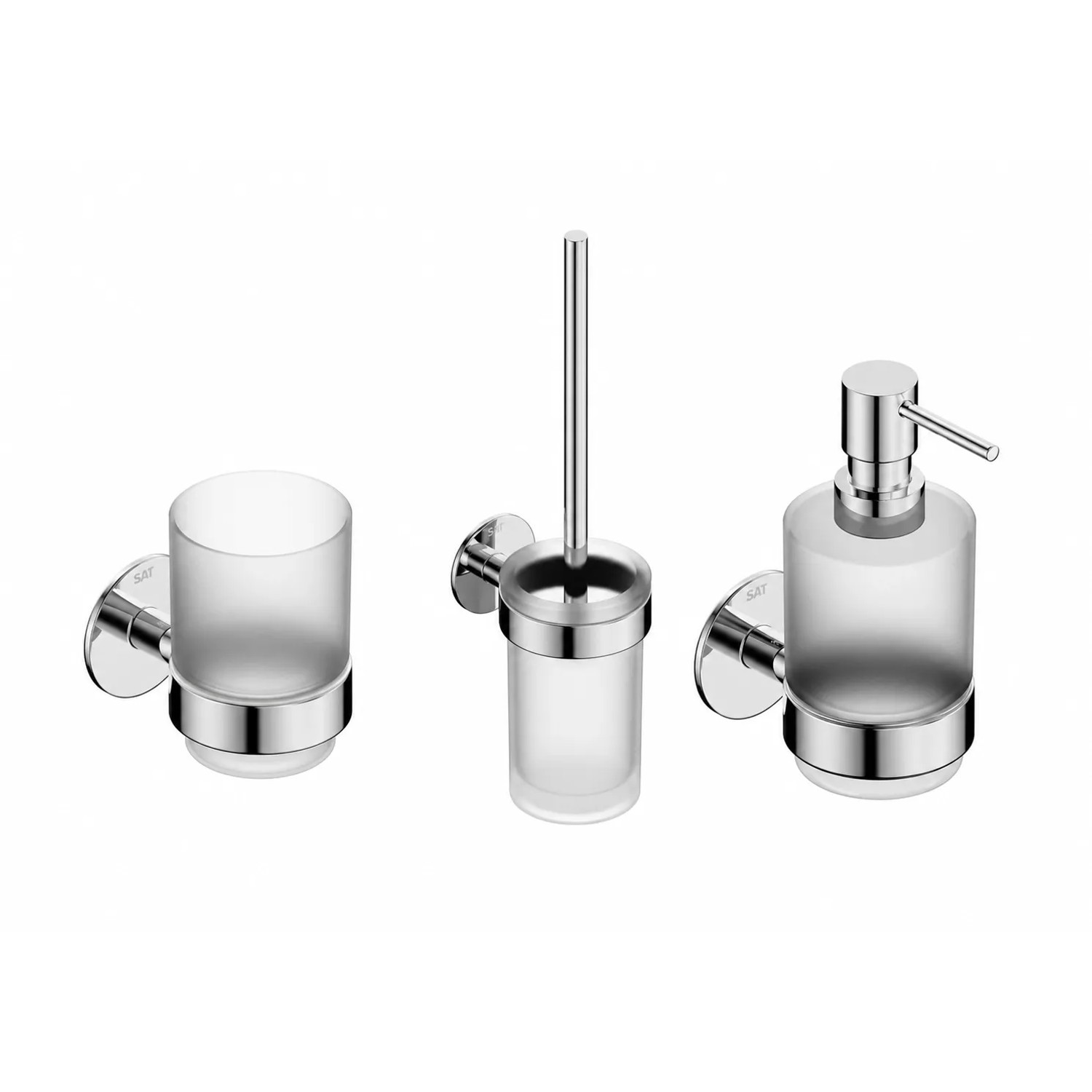 Swiss Aqua Technologies Bad-Set WC-Bürste Glashalter Seifenspender Selbstklebend Chrom