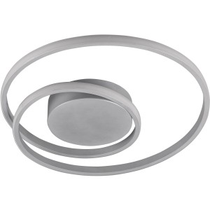 Moderne, titanfarbige LED-Deckenleuchte Zibal mit geschwungenem Design für Wohnräume.