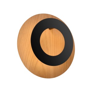 Moderne LED-Wandleuchte Nevis von Paul Neuhaus mit Holz-Optik und schwarzem Ring.