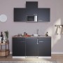 Respekta Küchenzeile KB150WSMI, 150 cm, Schwarz-Weiß mit E-Geräten wie Kühlschrank und Mikrowelle.