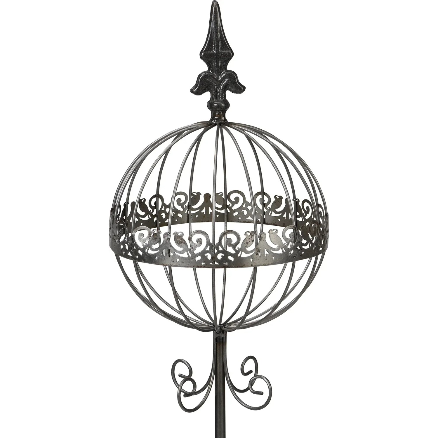 Schwarzer Gartenstecker Dekokugel, 120 cm, aus Metall für Beet oder Kübel.