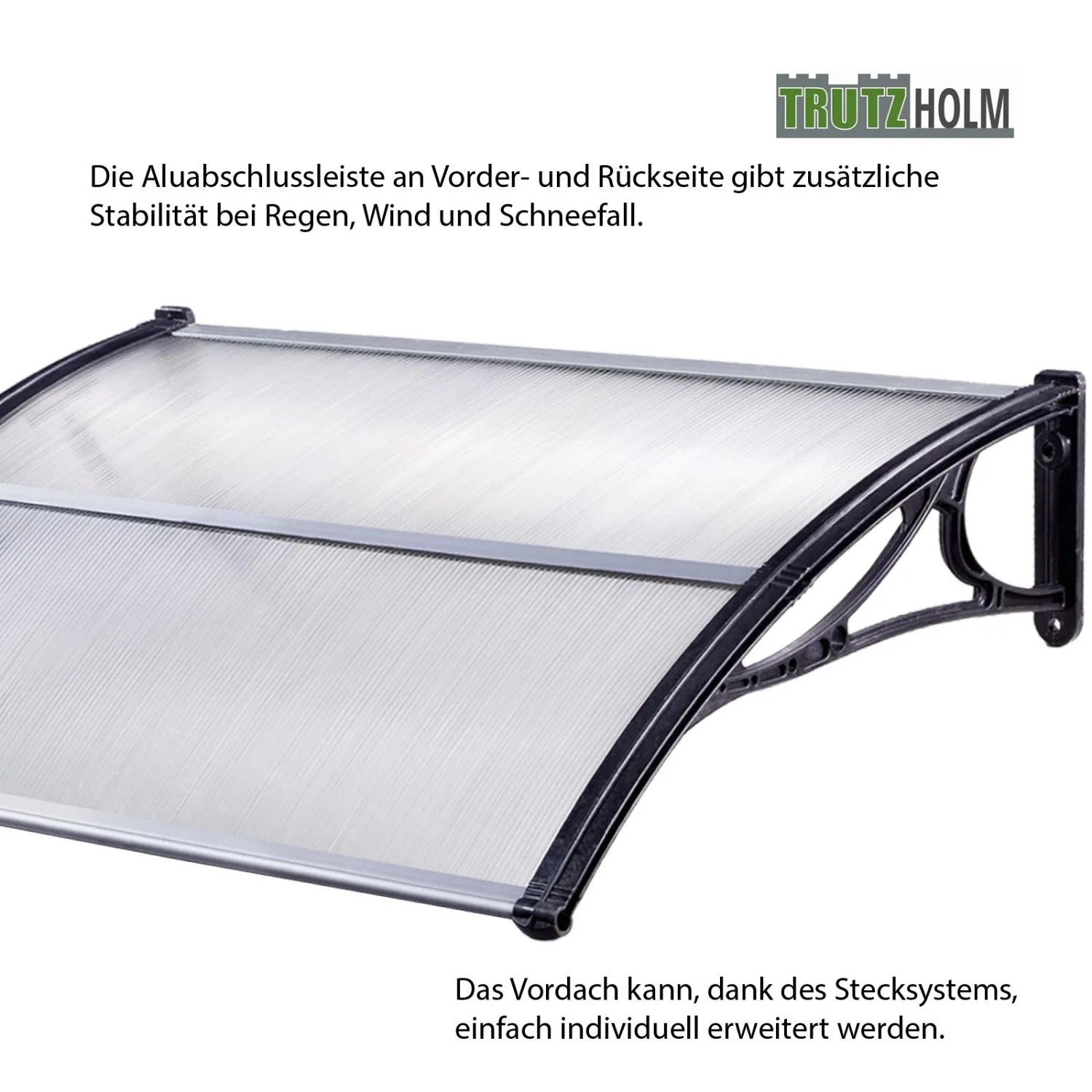TRUTZHOLM Haustürvordach 75x120 cm, Hohlkammerplatte, Aluabschlussleiste, schwarz.