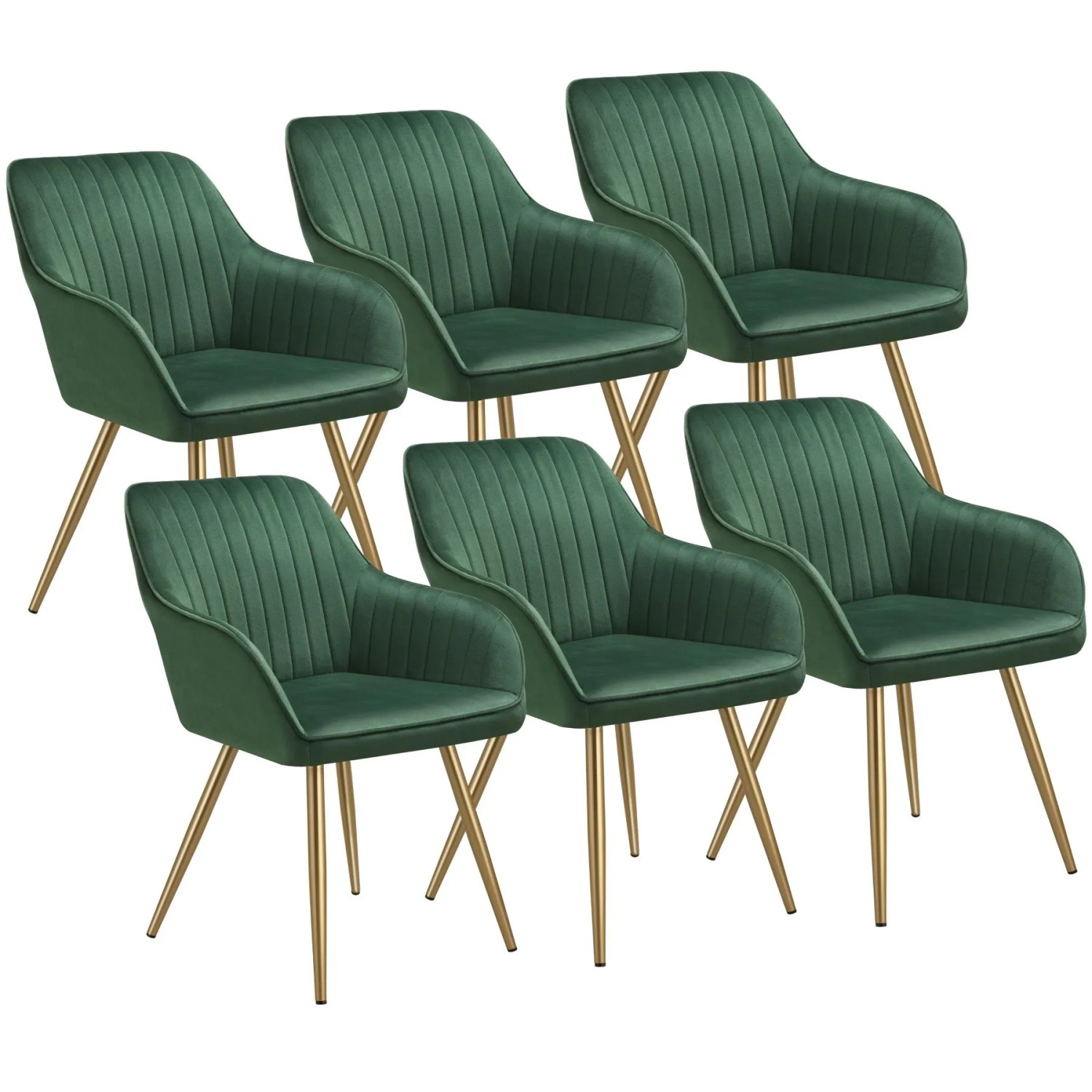 Tectake Esszimmerstuhl Marilyn Gepolstert  In Samtoptik  Gesteppt Durchgehende Lehne 6Er Set 62 x 58 x 82 cm Dunkelgrün Gold