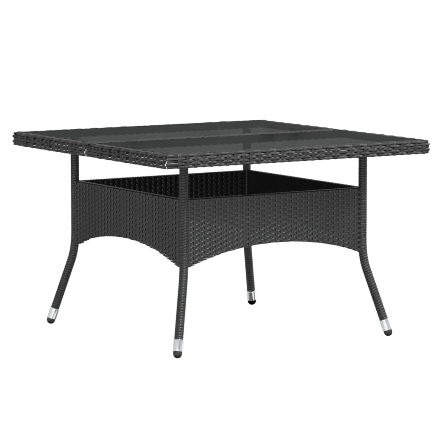 Schwarzer vidaXL Gartentisch aus Rattan mit Glasplatte, Teil der 5-tlg. Essgruppe.