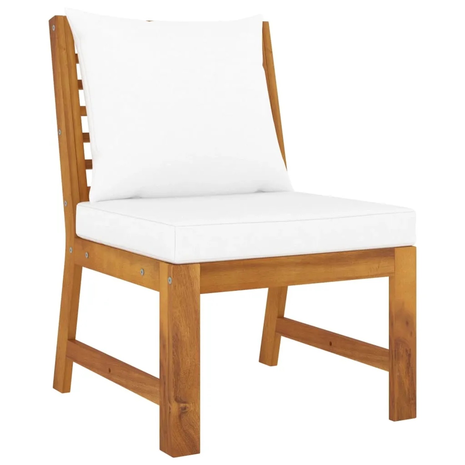 Gartenstuhl aus Akazienholz mit creme-weißen Auflagen, Teil des vidaXL Lounge Sets.