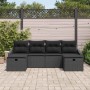 Schwarzes 6-tlg. vidaXL Garten-Sofa-Set aus Poly Rattan mit Kissen für Garten oder Terrasse.
