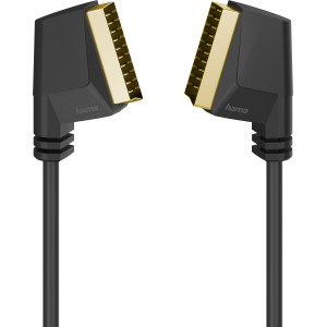 Schwarzes Hama Scart-Kabel, Stecker auf Stecker, 1,5 m, vergoldete Kontakte für Audio- und Videoübertragung.