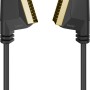Schwarzes Hama Scart-Kabel, Stecker auf Stecker, 1,5 m, vergoldete Kontakte für Audio- und Videoübertragung.