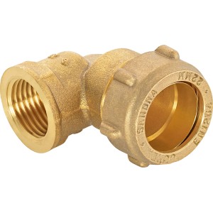 Messing Klemm-Winkel, Ø 22 mm x 18,6 mm (R 1/2), für Kupferrohrverbindungen im 90° Winkel.