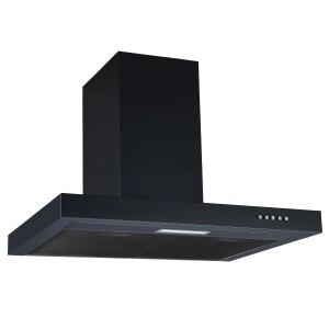 Schwarze PKM Wandhaube 6004BH mit LED-Beleuchtung und Bedienknöpfen.