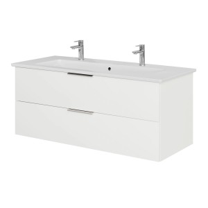 Steinkamp Waschtischunterschrank mit Villeroy & Boch Waschtisch, schneeweiß glänzend, 120 cm breit.