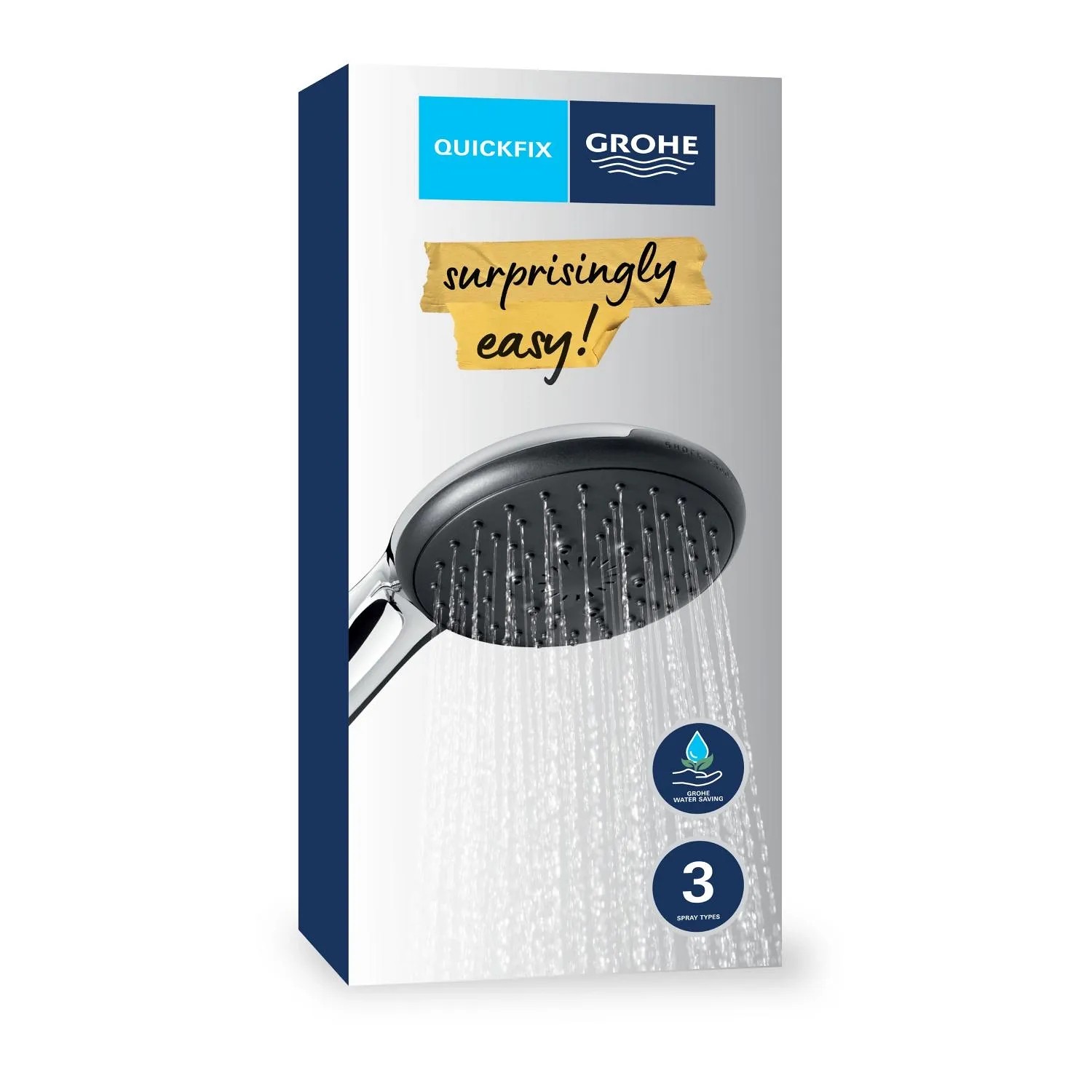 Grohe Vitalio Start 110 Handbrause, Chrom, 3 Strahlarten, QuickFix Verpackung.
