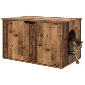 vidaXL Katzenhaus Altholz: Katze verlässt das Haus aus Holzwerkstoff (85x55x50,5 cm).