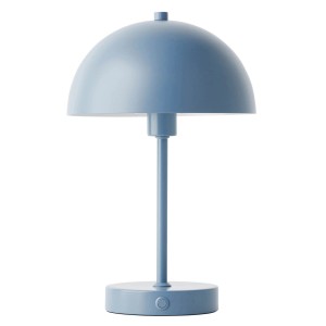 Graublaue mokebo LED Tischleuchte 'Der Leuchtturm', kabellos, dimmbar und aufladbar.