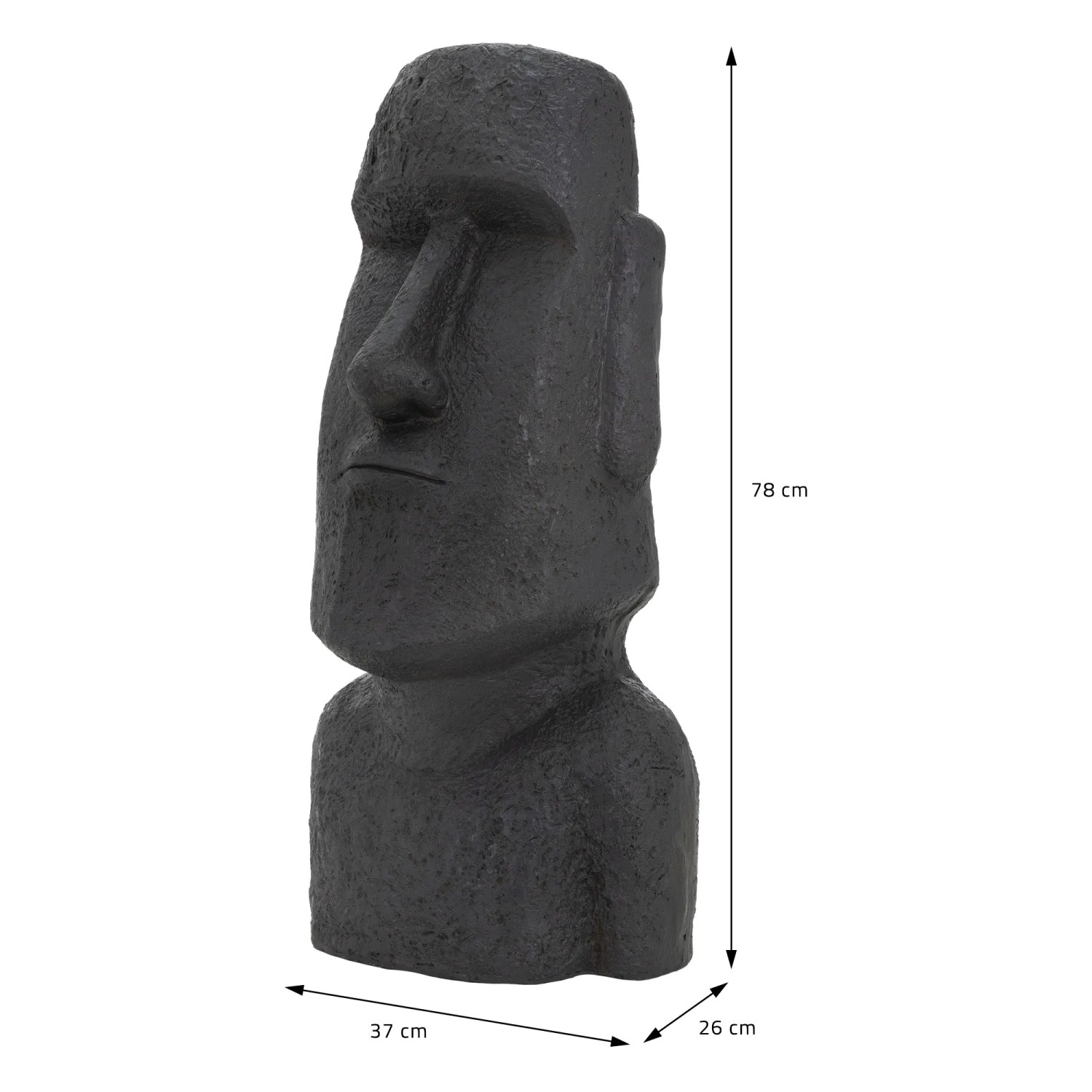 Anthrazitfarbene Moai Figur Rapa Nui (78cm) aus Steinguss für den Garten.