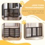 Dunkelbraunes, klappbares PawHut Absperrgitter aus MDF mit 3 Paneelen und Tür, verstellbar für Treppen, Eingänge, Flure.