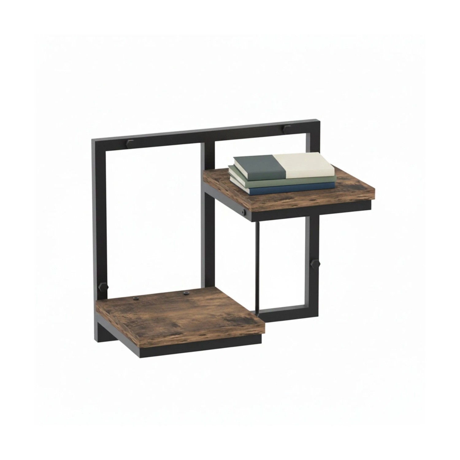 Relaxdays Wandregal Stahl Holzwerkstoff Schwarz Braun Industrial-Design 2 Ebenen 29 cm x 32,5 cm x 19 cm