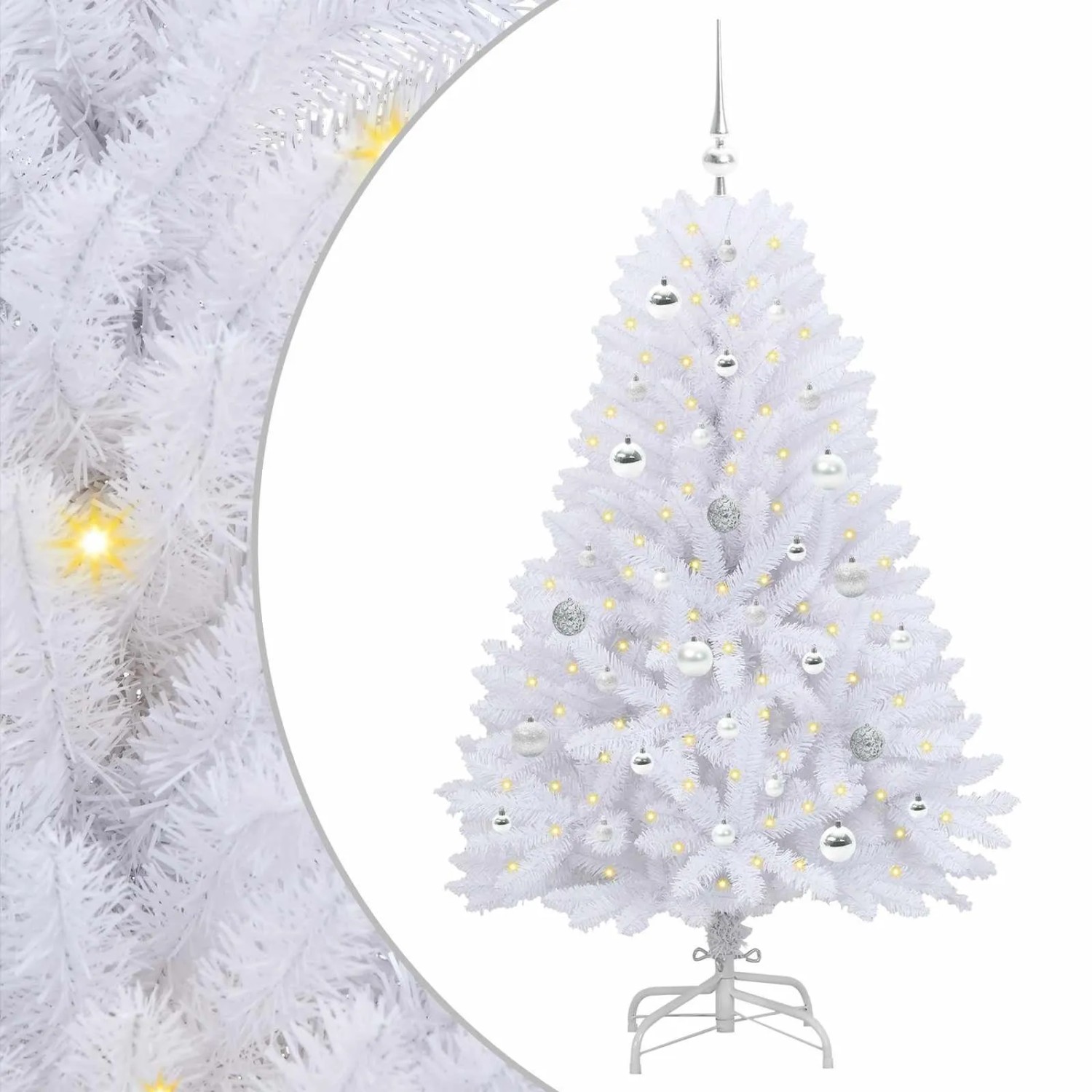 vidaXL Künstlicher Klappbarer Weihnachtsbaum Weiß 150 cm PVC und Stahl 3426590