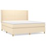 Cremefarbenes vidaXL Boxspringbett 180x200 cm mit Matratze und Kopfteil.