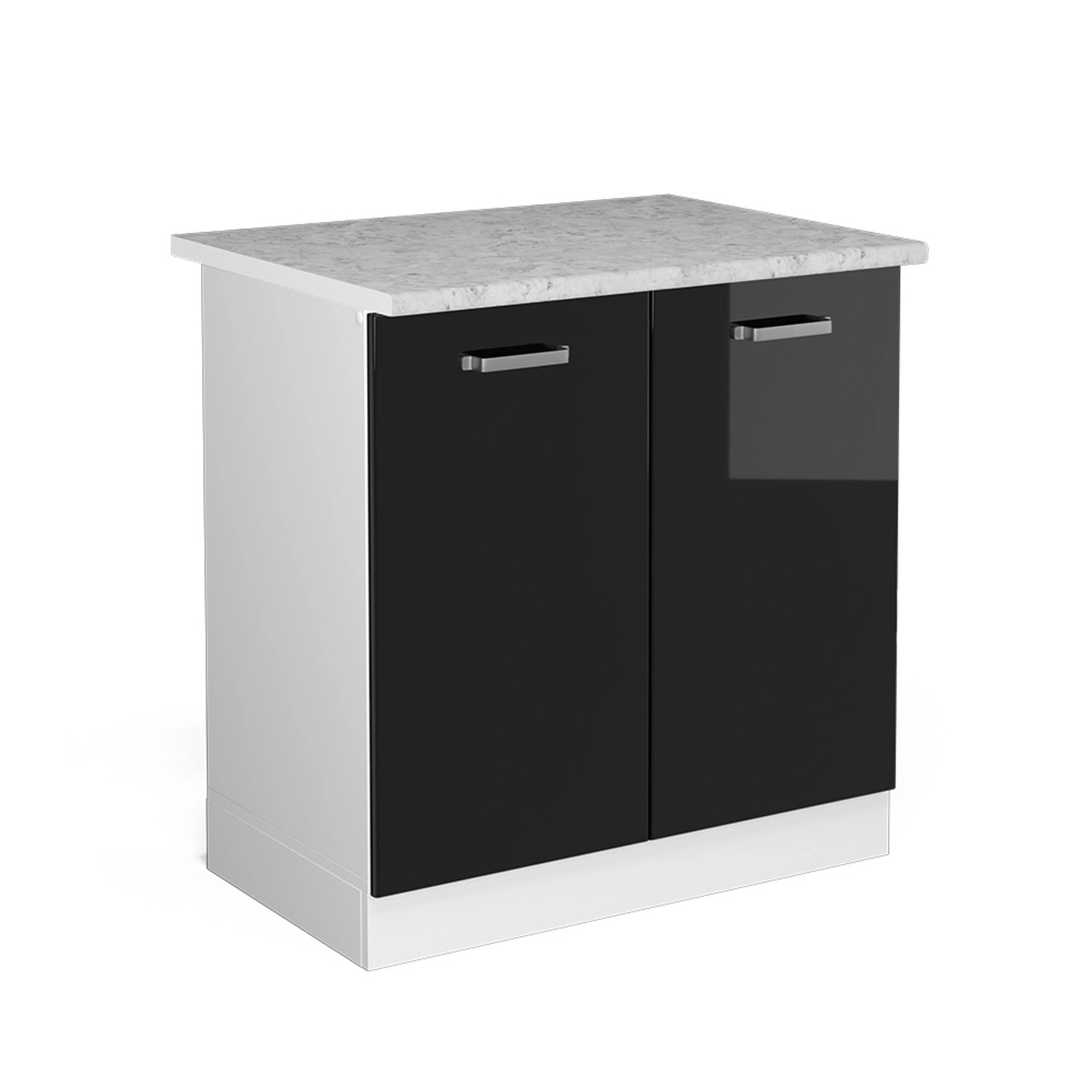 Thumbnail - Vicco Spülenunterschrank R-Line Schwarz Hochglanz/Weiß 80 cm AP Marmor
