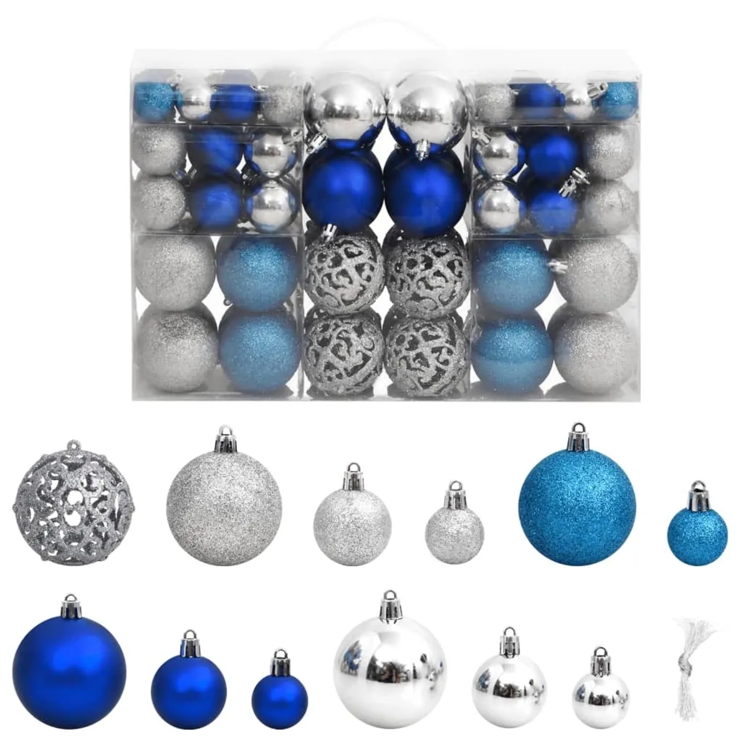 furnicato Weihnachtskugeln 100 Stk. Blau und Silbern 3 / 4 / 6 cm
