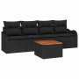 vidaXL Garten-Sofa-Set, 5-teilig, schwarz, Poly Rattan, mit Tisch und Stauraum.