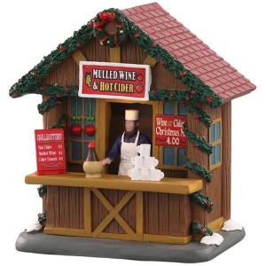 Lemax Weihnachtsdekoration: Glühwein- und Apfelweinhütte mit LED-Beleuchtung, 13,5x11,9x8cm.